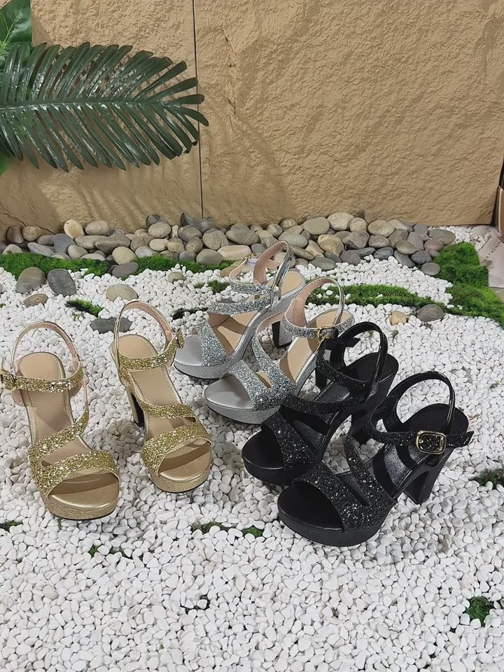 Elegant Women's All-Season Versatile Chunky Heel Sandals, Metallic Round-Toe Hollow Fashion Shoes, Essential for Parties, Nightclubs, and Professional Occasions, Women Shoes